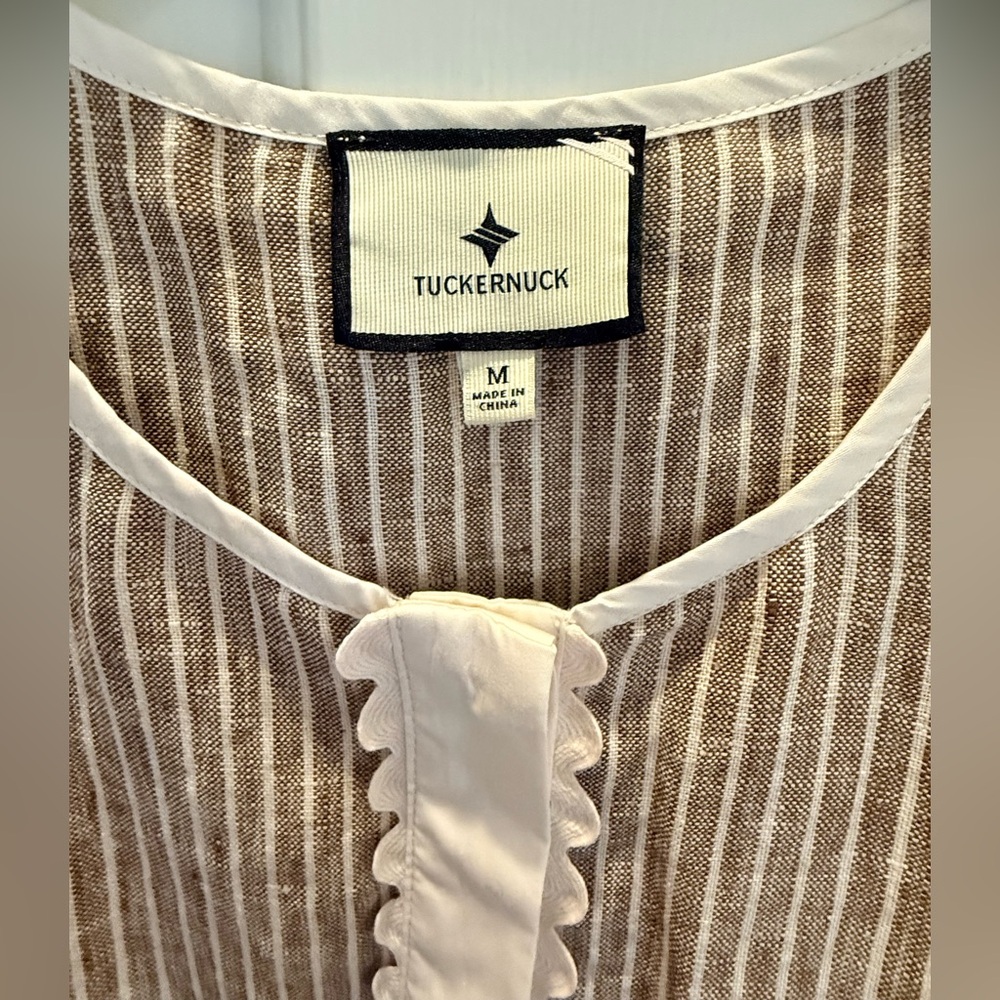 Tuckernuck Tobi Mini Dress - Striped Linen Tunic Dress with Waist Tie great deal - Picture 2 of 5